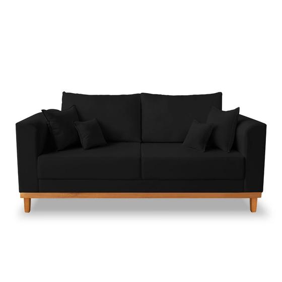 Imagem de Sofá Rustico Viena 3 Lugares Para Sala de Estar Suede Preto - Madeira Prima Deccor