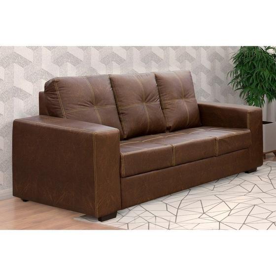 Sofá San Diego 3 Lugares com 2,00m em Tecido PVC na cor Marrom Soft de
