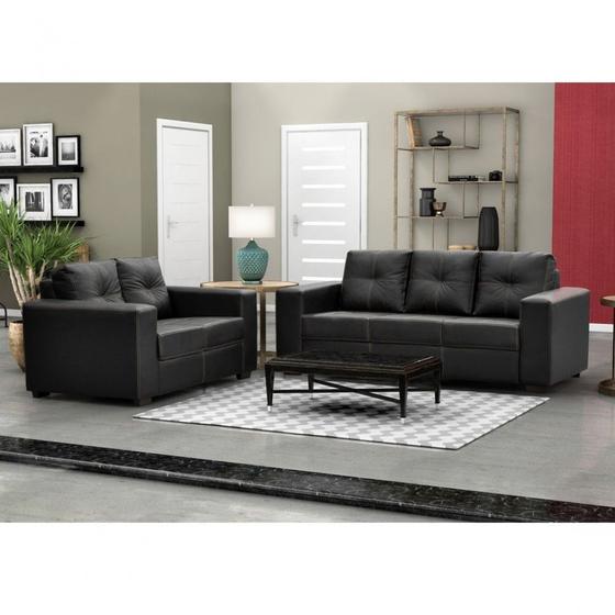 Sofá San Diego 3 Lugares no Tecido PVC Simbal Preto Sofás Magazine