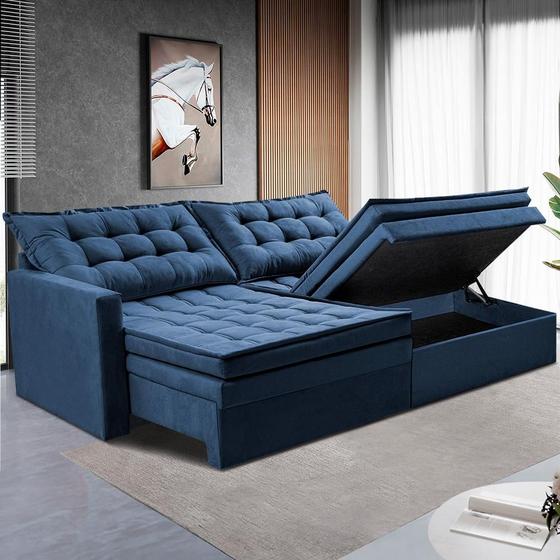 Imagem de Sofá Sem Caixa Retrátil Baú 1,60m Cama inBox Secret Suede Velusoft Azul