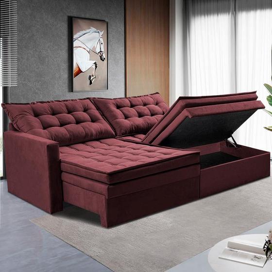Imagem de Sofá Sem Caixa Retrátil Baú 1,60m Cama inBox Secret Suede Velusoft Vinho