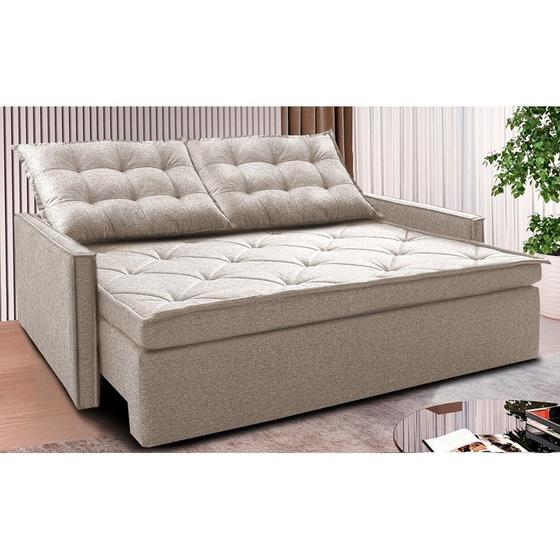 Imagem de Sofá Sem Caixa Retrátil e Reclinável 1,65m Cama inBox Flat Linho Bege Claro