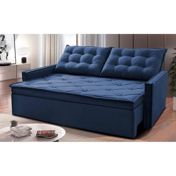 Sofá Sem Caixa Retrátil e Reclinável 1,65m Cama inBox Studio Suede Velusoft Azul Sofás