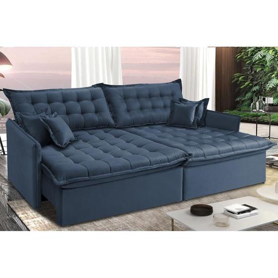 Imagem de Sofá Sem Caixa Retrátil e Reclinável 1,75m Cama inBox Versátil Suede Velusoft Azul