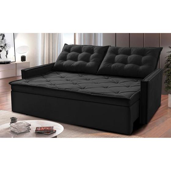 Imagem de Sofá Sem Caixa Retrátil e Reclinável 1,85m Cama inBox Studio Suede Velusoft Preto