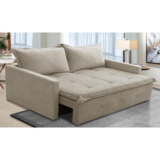 Imagem de Sofá Sem Caixa Retrátil e Reclinável 1,85m com Molas Cloe Boucle Bege Kaleo Decor