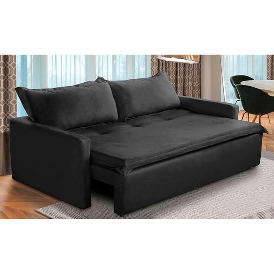 Imagem de Sofá Sem Caixa Retrátil e Reclinável 1,85m com Molas Kiara Suede Preto Adonai Estofados