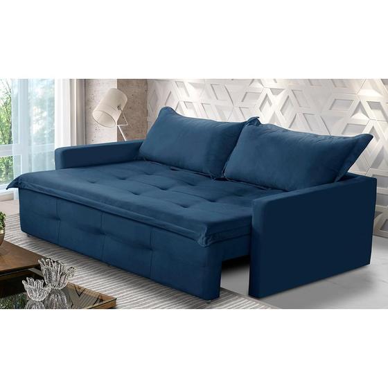 Imagem de Sofá Sem Caixa Retrátil e Reclinável 1,85m com Molas Maísa Suede Azul Adonai Estofados