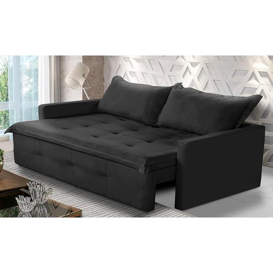 Imagem de Sofá Sem Caixa Retrátil e Reclinável 1,85m com Molas Maísa Suede Preto Adonai Estofados