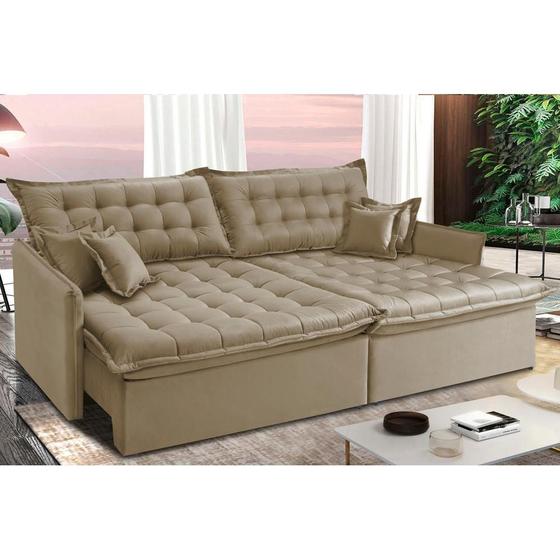 Imagem de Sofá Sem Caixa Retrátil e Reclinável 1,95m Cama inBox Versátil Suede Velusoft Bege