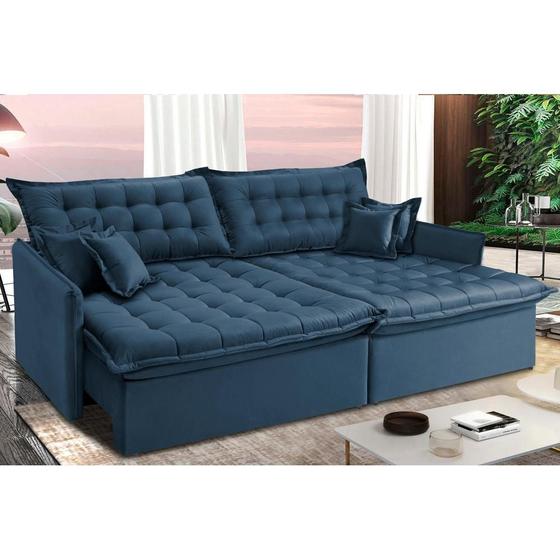 Imagem de Sofá Sem Caixa Retrátil Reclinável 2,35m Cama inBox Versátil com Pillow Top e Molas Velusoft Azul