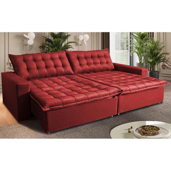 Imagem de Sofá Sem Caixa Retrátil Reclinável 2,75m Cama inBox França Velusoft Vermelho