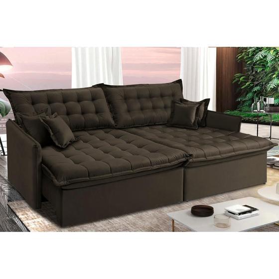 Imagem de Sofá Sem Caixa Retrátil Reclinável 2,95m Cama inBox Versátil com Pillow Top e Molas Velusoft Café