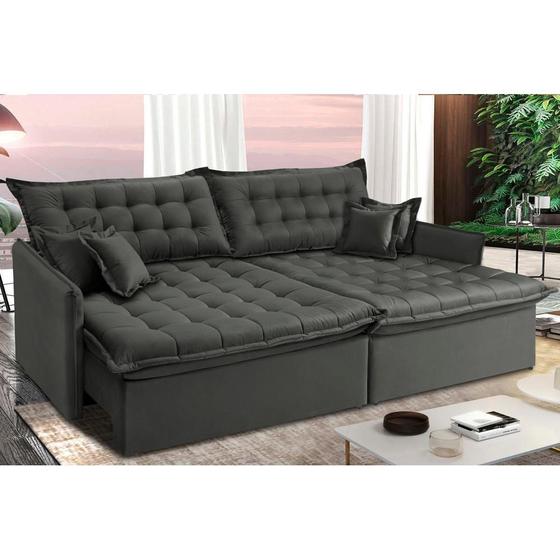 Sofá Sem Caixa Retrátil Reclinável 2,95m Cama inBox Versátil com Pillow Top e Molas Velusoft Cinza Imagem de Sofá Sem Caixa Retrátil Reclinável 2,95m Cama inBox Versátil com Pillow Top e Molas Velusoft Cinza