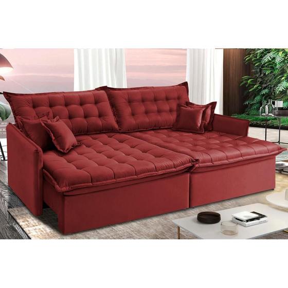 Imagem de Sofá Sem Caixa Retrátil Reclinável 2,95m Cama inBox Versátil de Pillow Top e Molas Velusoft Vermelho