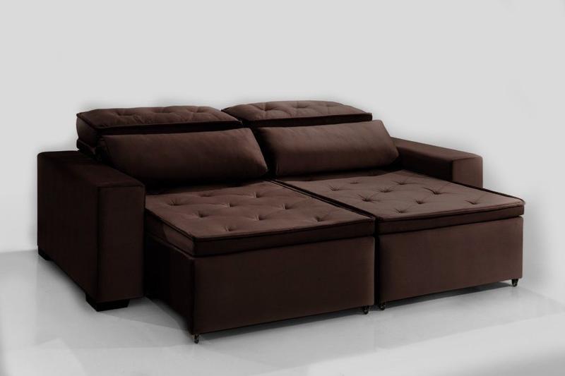 Imagem de Sofa Topazio Marrom Veludo Pillow 15 cm Retratil/Reclinavel 1.90mt Mola Bonel Com 2 Rineira