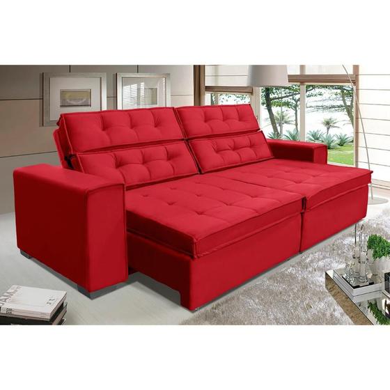 Imagem de Sofá Vancouver Retrátil/Reclinável 2,10m Suede Velusoft vermelho c/mola helicoidal - Sofá Casa