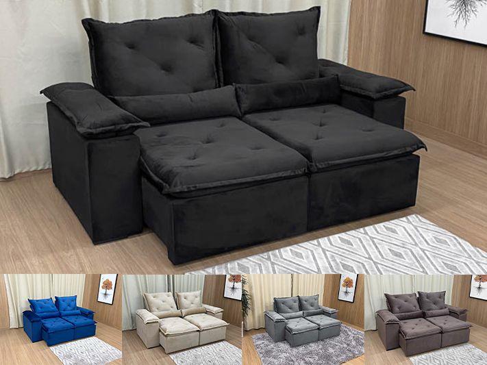 Imagem de Sofá Veludo Retrátil Reclinável Luxo Conforto Athenas Premium 2,00m