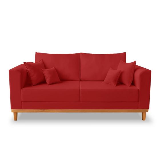 Imagem de Sofá Viena 3 Lugares Com Base de Madeira Suede Vermelho - Madeira Prima Deccor