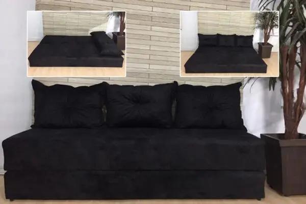 Sofanete Sofá com 3 Almofadas Multiuso Suede Preto - AL Móveis Menor preço em Sofanete Sofá com 3 Almofadas Multiuso Suede Preto - AL Móveis