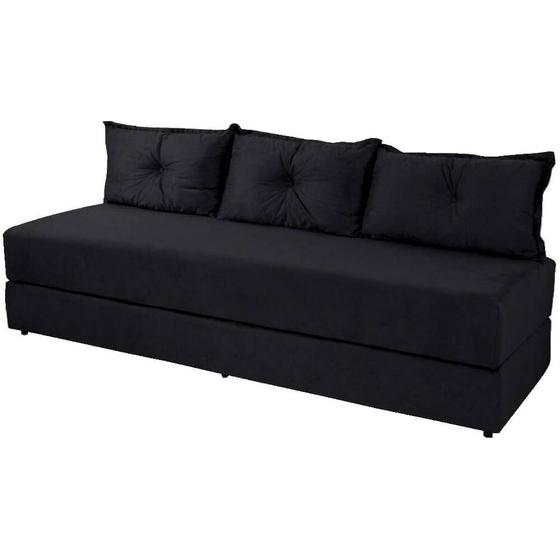 Imagem de Sofanete Sofá de 3 lugares Sofá Cama de Casal Bicama em Suede Cor Preto