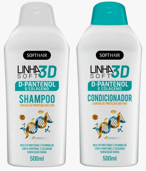 Imagem de Soft Hair D-Pantenol e Colageno Linha 3D soft Shampoo e Condicionador 500mL