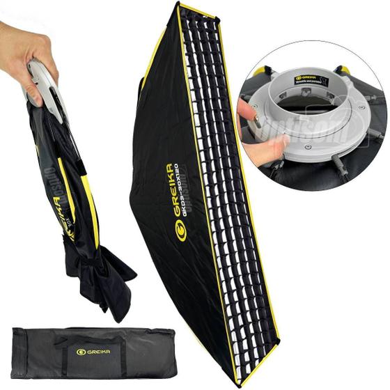 Imagem de Softbox Com Grid 30x120cm Dobrável Greika Strip Estreito Encaixe Bowens