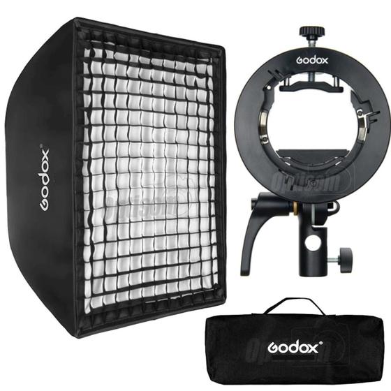 Imagem de Softbox com grid Godox 60x60cm e Suporte Godox S2 para Flash V1 Ad200 Ml60