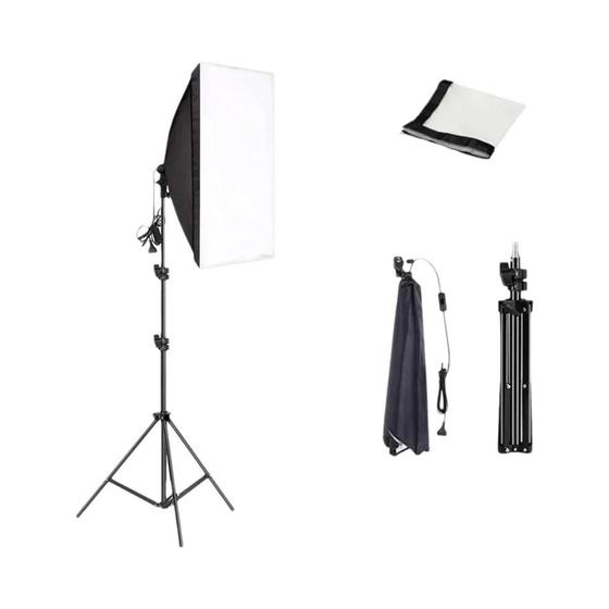 Imagem de Softbox de Fotografia Profissional com Tripé e Lâmpada E27 - Iluminação Contínua