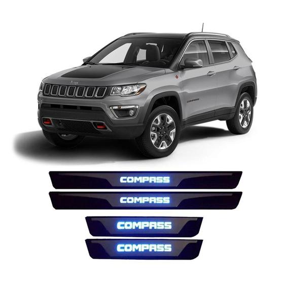 Imagem de Soleira LED Jeep Compass 2017 a 2019 Protetor de Portas Aço Inox Iluminação Personalizada - GOLD