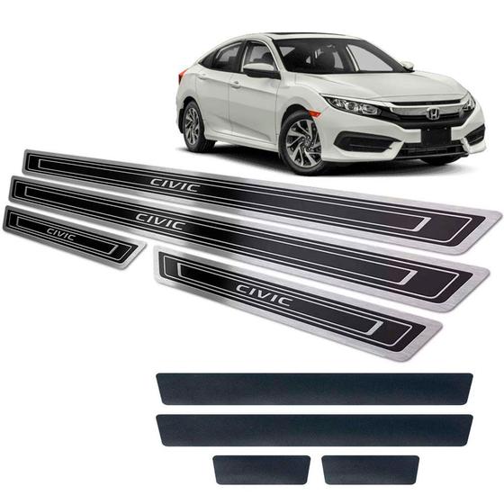 Imagem de Soleiras Aço Inox Honda Civic 2017 A 2022 Preto Alto Relevo