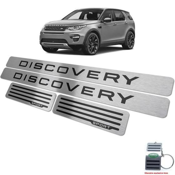 Imagem de Soleiras Baixo Relevo Aço Inox Com Vinil + chaveiro Discovery Sport