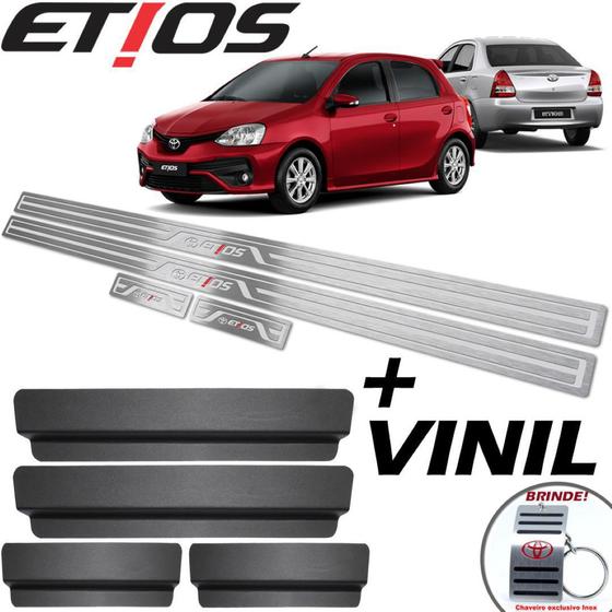 Imagem de Soleiras Baixo Relevo Aço Inox Com Vinil + chaveiro Toyota Etios