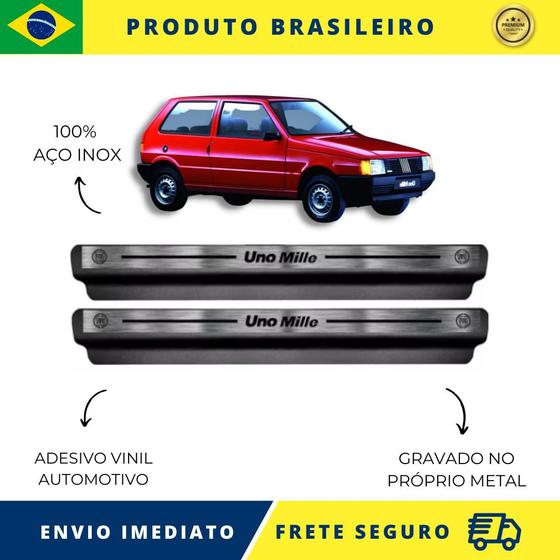 Imagem de Soleiras de Carro 100% AÇO INOX do Uno Mille 1990 acima, serve com perfeição Premium Envio Rápido Brasil