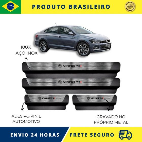 Imagem de Soleiras de Carro 100% AÇO INOX do Volkswagen Virtus Tsi 2018 acima, serve com perfeição Premium Envio Rápido Brasil