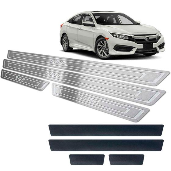 Soleiras Vinil Em Aço Inox Honda Civic 2017/2022 Prata Menor preço em Soleiras Vinil Em Aço Inox Honda Civic 2017/2022 Prata