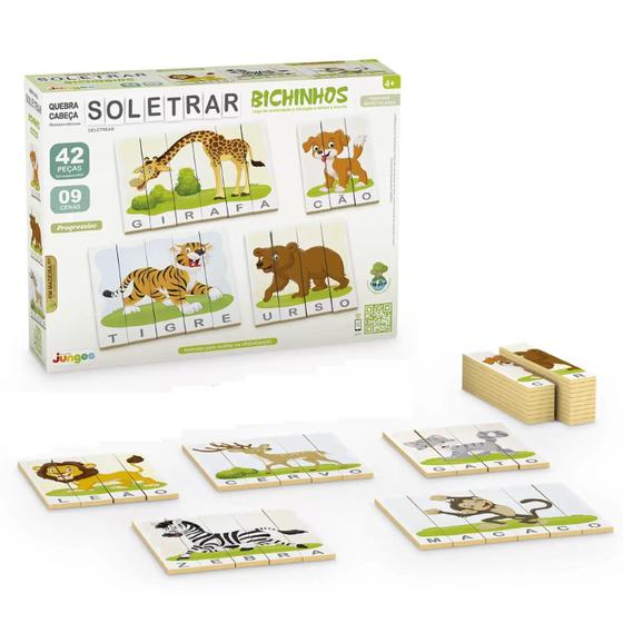 Imagem de Soletrar animais jogo de alfabetização madeira 42 peças