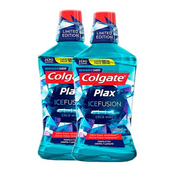 Imagem de Solução Bucal Colgate Plax Ice Fusion Cold Mint Leve 500ml Pague 350ml  Kit com duas unidades