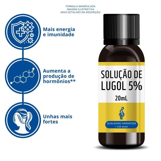 Solução de Lugol 5% 20mL - Iodo Inorgânico Menor preço em Solução de Lugol 5% 20mL - Iodo Inorgânico