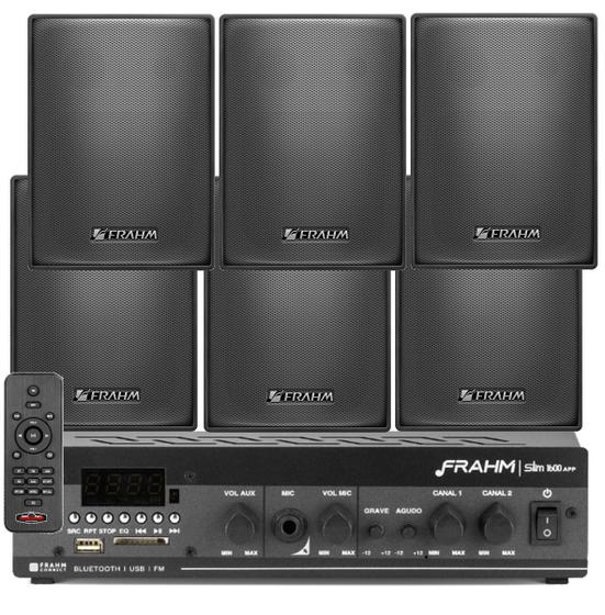 Som Ambiente Bluetooth Frahm Slim 1600 + 6 Caixas Ps200 Plus Megafone