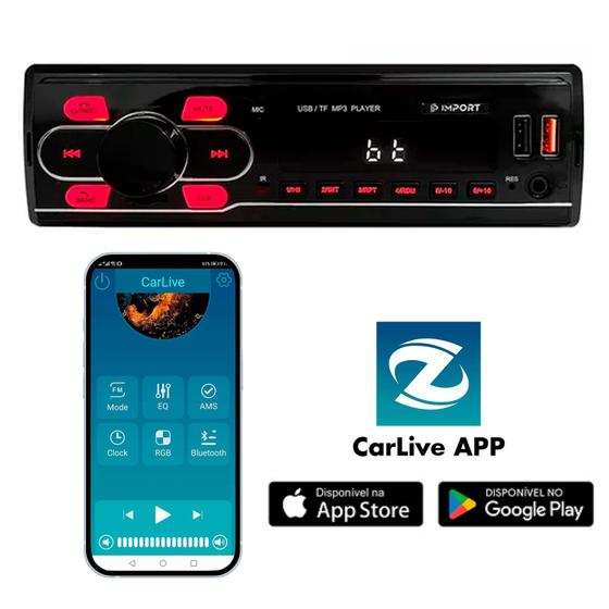 Imagem de Som Automotivo Controle Bluetooth Aparelho Mp3 Player Espelhamento Chamadas Usb Sd Auto Radio Fm