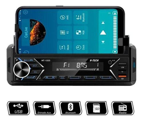 Imagem de Som Automotivo H-Tech Suporte Celular Bluetooth Usb  Ht-1223