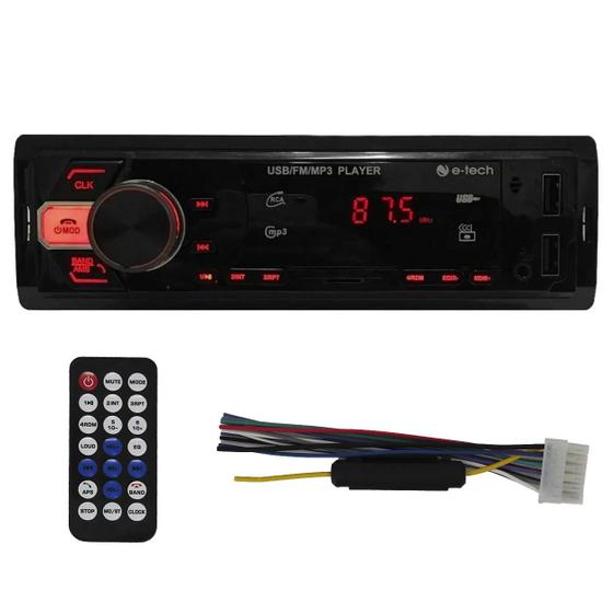 Imagem de Som Automotivo Rádio MP3 E-Tech Light Bluetooth USB SD Card