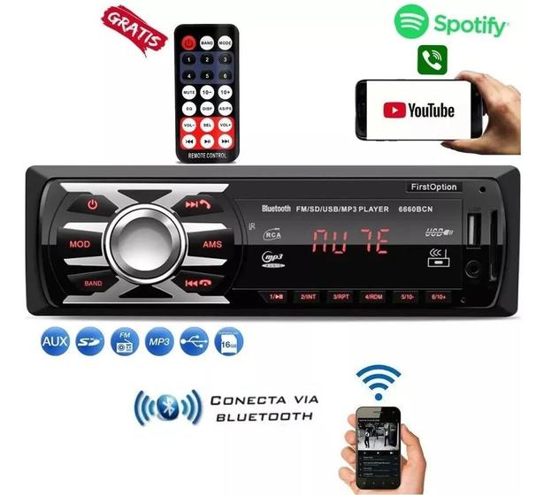 Imagem de Som Automotivo Rádio MP3 Player Bt, Entrada Auxiliar, P2, Rádio FM, Saída RCA ,SD, USB - First Option 6660DN