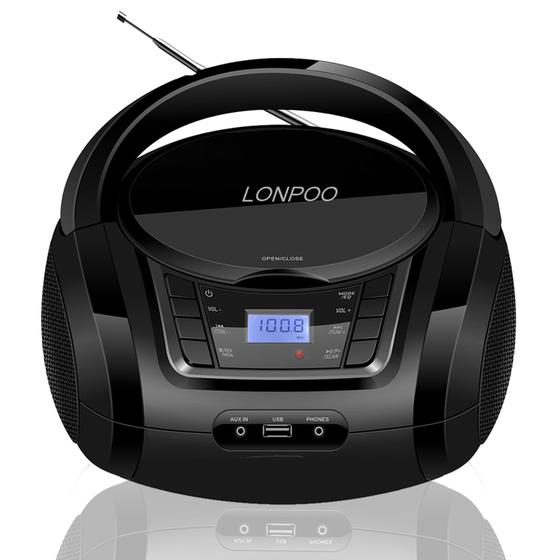 Imagem de Som Portátil Lonpoo com Leitor de CD, Rádio FM, USB e Bluetooth