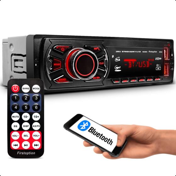 Imagem de Som Pra Carro Rádio Automotivo Aparelho Mp3 Player 1 Din Com Bluetooth Fm Entrada Usb Auxiliar Sd Card Microfone Embutido Troca Pasta +Controle Remoto