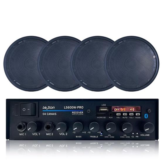 Som Residencial Amplificador Ls600 + 4 Arandela Preto Teto - Le Son ...