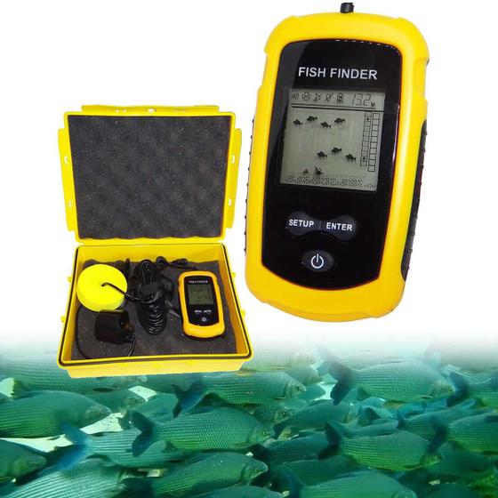 Imagem de Sonar portátil Fisfinder c/ sonda ultra sônica p/ pesca até 100m  e exclusivo estojo à prova d' água