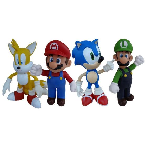 Imagem de Sonic Tails Super Mario Luigi - 4 Bonecos Grandes