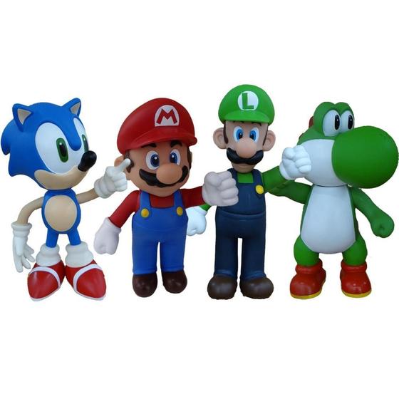 Imagem de Sonic ul Super Mario Luigi E Yoshi - 4 Bonecos Grandes